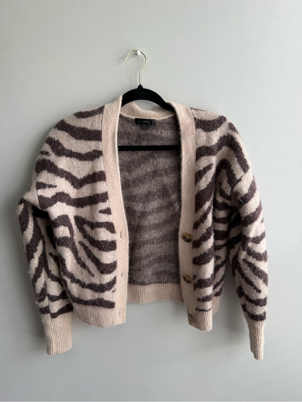 J. Crew Beige and Brown Zebra-Print Cardigan